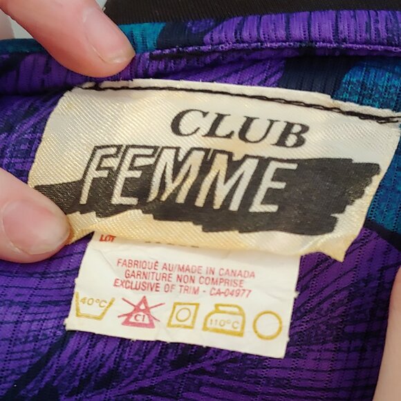 Vintage 80's Club Femme Teal Purple Black Drop Waist Dress - Picture 5 of 6